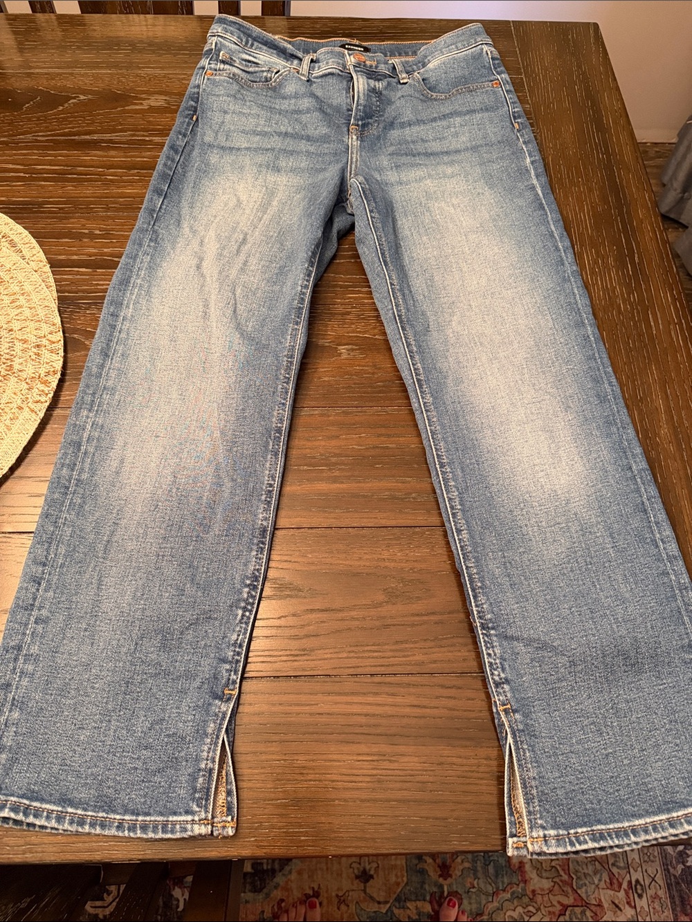 Express Women’s Straight Leg Jeans in Light Blue Wash